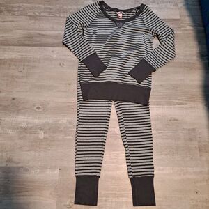 Victoria's Secret Long John Thermal Pajama Set Gray Stripe Glitter Small/XS